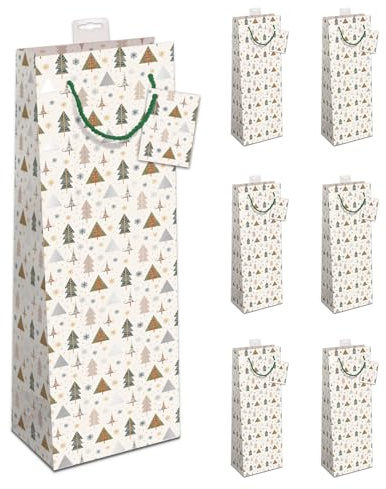 PremiumLine Geschenktaschen für Flaschen Weihnachten 6 Stück | Flaschentüten edle Geschenktüten für Wein Sekt Champagner | farbige Kordel, Namenskarte | Sterne grün | Skorpion Papeterie
