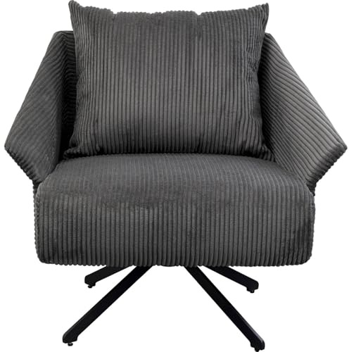 Kare Design Drehsessel Milo, Grau, 360 Grad Drehbar, 110kg max. Belastbarkeit, Cord-Optik, Lounge Sessel, Polster Sessel mit Armlehne, für Wohnzimmer, Office, Kiefer Massivholz, 73x83x79 cm (H/B/T)