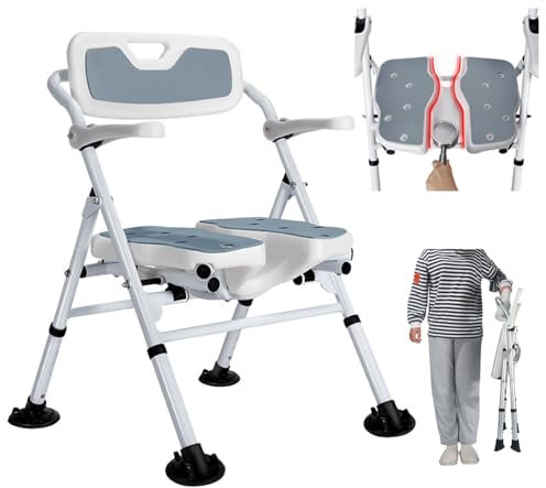 NJUN Sedia da Doccia Pieghevole per Anziani e Disabili, Sedia per Vasca da Bagno, Sedile Antiscivolo, Bianco, Alluminio