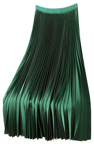 Plisseerock Damen Midi, Faltenrock A Linie, Satin Rock Damen Knielang Midirock Röcke Kleid Plissee Wickelrock für Frauen Skirt Freizeitrock Einfarbig Herbstrock Sommerrock Elegant Kleidung