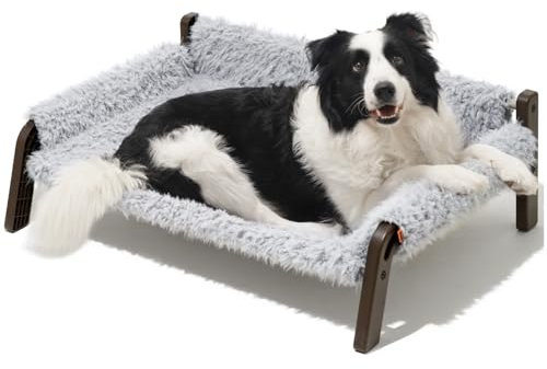 MEWOOFUN Hundesofa für Mittlere Hunde Erhöhtes Hundesofabett – Hundebetten für große und mittelgroße Hunde mit rutschfester Unterseite, Atmungsaktives Hundeliege mit Abnehmbarem, 87 x 63 x 28 cm, Grau
