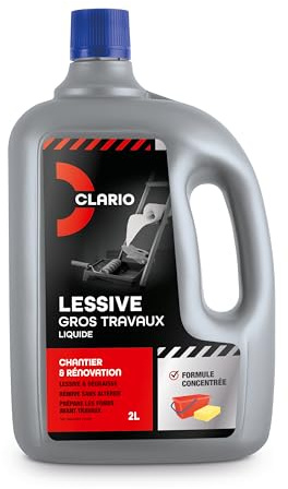 Lessive Liquide Decrassante Gros Travaux Clario – Nettoyant Sol Mur et Plafond - Grand Format 2L - Spécial Chantier & Rénovation