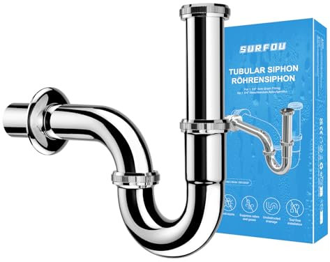 SURFOU Sifone Lavabo Bagno G 1 1/4, Lavandino Sifonato, Kit di Drenaggio per Bagno in Acciaio Inox, Tubo di Scarico, Componente di Drenaggio, set di Accessori per il Bagn Lavello