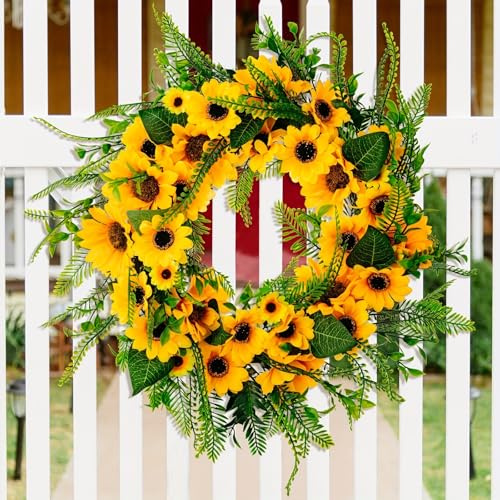 Künstlicher Frühlingskranz, Sonnenblume TüRkranz AußEn, Türkranz Frühling, Hängen Kranz Blumenkranz Deko, für Tür, Wand, Wohnzimmer, Flur, Schlafzimmer, Dekoration, Hochzeit
