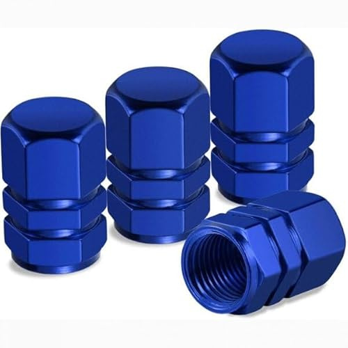 AUTOZOCO Tapones de Aluminio para Válvula de Neumático, Tapones Decorativos Válvula Neumático, Tapones de Aluminio para Válvula de Aire, Longitud de16 mm, Color Azul. 4 Unidades