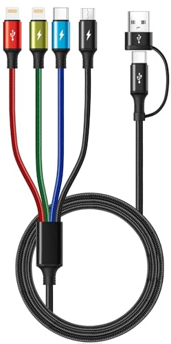 Minlu 4 in 2 USB Multi Ladekabel, Multi USB Kabel 3m, Geflochten Ladekabel | Universal mit Lightning/Typ C/Micro USB Ports,USB Schnellladekabel für iPhone17/16/15/14/13/12/11/X/Galaxy/Android/Tablets