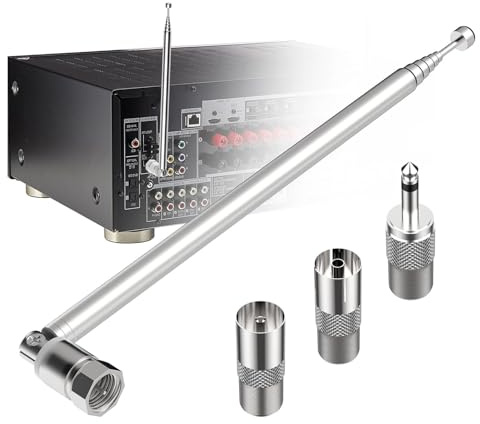 ANBOO FM-radioantenn, 75 ohm DAB teleskopisk inomhusantenn med F-typ hankontakt, för HiFi, AV-stereomottagare, minisystem, med 3 adaptrar, PAL, 3,5 mm, TV-honuttag