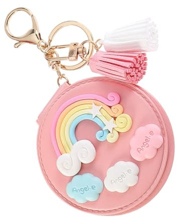 Homoyoyo Tragbarer Runder Pu Leder Schminkspiegel Schlüsselanhänger Mit Regenbogen Quaste Kompakter Minispiegel Für Mädchen Und Damen Süßes Make up Accessoire