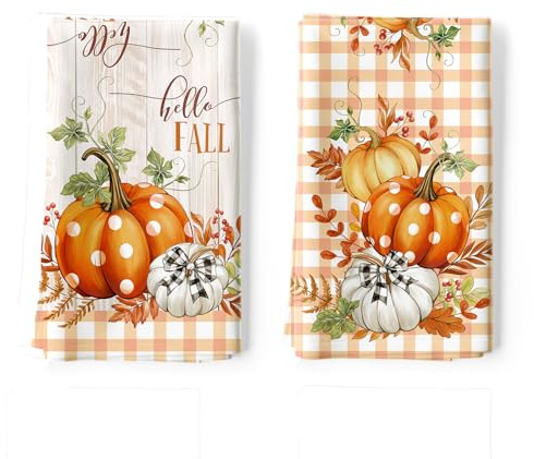 Arquiel Höstpumpa rustika kökshanddukar, bomullshandduk 48 × 70 cm, snabbtorkande diskduk för Thanksgiving fest jubileum högtid dekoration inflyttningspresenter