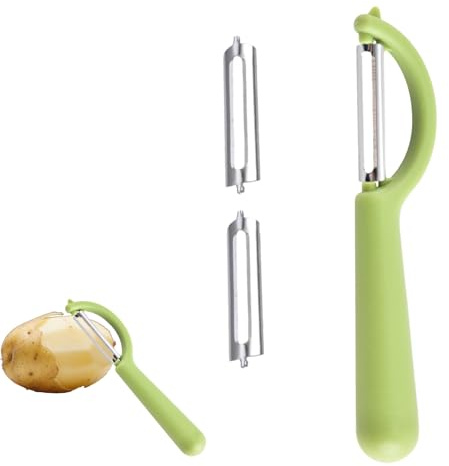Gemüseschäler Set mit 1 Schäler & 2 Ersatzklingen – Universalschäler Kompatibel mit Tupperware, WMF, Fackelmann, Rösle– Kartoffelschäler Sparschäler aus Edelstahl für Küche & Gemüse