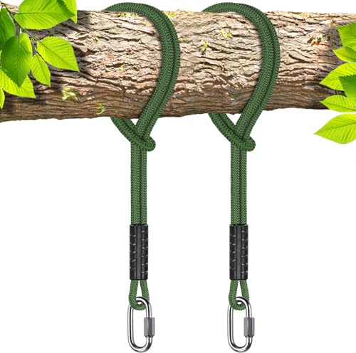 SELEWARE 2 Columpios Hamaca de Cuerda - Columpio de Cuerda no Ajustable con Silla Colgante con mosquetón Colgante Suspensión Árbol de suspensión para Columpios de Parque Infantil Hamaca 122CM