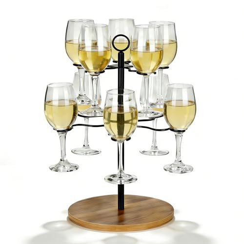 JUJOYBD Drycketertorn för 10 glas, drycktorn för festbuffé, 2-stegs serveringsträd för vinglas, aperolglas champagneglas, träbas, 42 cm
