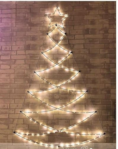 Árbol de Navidad de pared, ahorro de espacio de 122 cm para interior/exterior, 3 pilas (AA no incluidas) con estructura plegable, luz navideña cálida, hilo de cobre de 150 led