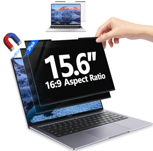 GUDTEKE 2Pack Magnetic 15.6 Inch Laptop Privacy Screen 16:9 Aspect Ratio, Removable Anti-Blue/Glare Protector Film, Anti Spy Desktop Security Private Filter 15.6in