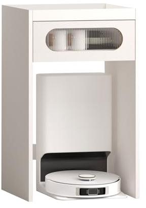 EsmjcQualion Mueble para Robot Aspirador Armario De Almacenamiento Madera Maciza Mesa Auxiliar Estante Independiente Fácil Cambio De Agua para Dormitorio Salón Hogar Cocina Oficina (Natural)(White)