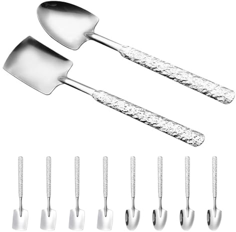EPIGEIST Juego de 10 Cucharas de Acero Inoxidable Martilladas para Postre y Helado Cucharas de Cabeza Cuadrada para Café Pudín Fruta y Aperitivos Utensilios Metálicos para Mesa y