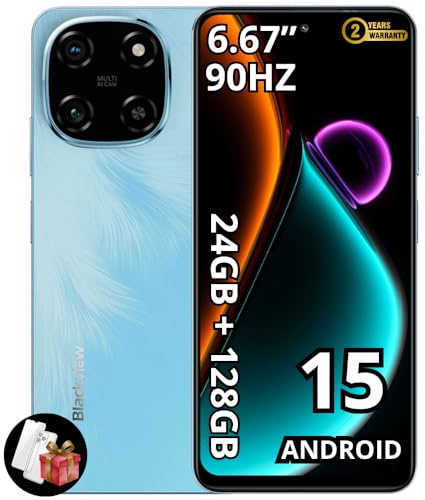 Blackview Color 6 | Smartphone Android 15 | 6,67 HD+ IPS 90Hz | 24GB RAM + 128GB (erweiterbar auf 2TB) | 50MP + 13MP Kamera | 5000mAh Akku | Dual SIM + TF | LTE | GPS | 2 Jahre Garantie | Blau