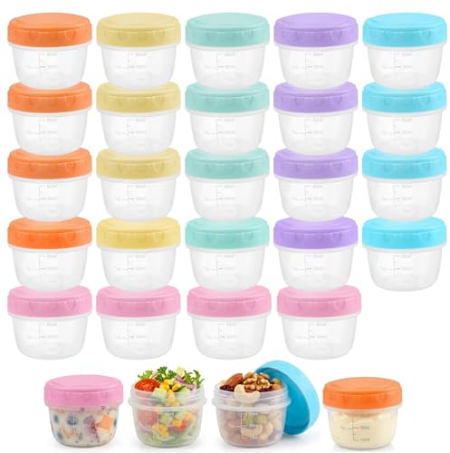 24 Pezzi Contenitori Ermetici per Alimenti Piccoli con Scala | Vaschette Plastica per Alimenti,Riutilizzabili,Contenitore per Congelare Alimenti con Tappo,80 ml,Impilabili