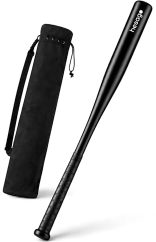 Hesago Bate de Béisbol de Acero Templado – Acabado Negro Mate – Empuñadura Antideslizante con Cinta Enrollada – Bolsa de Franela Incluida (25” / 63 cm – 0,9 kg)