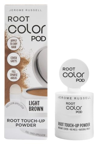 Jerome Russell Color Pod LIGHT BROWN | Root & Hairline Touch Up Powder | Instant Grey Coverage | Thinning Hair Filler | Smudge Proof | Vegan | Dual Applicators for Precise & Full Cover