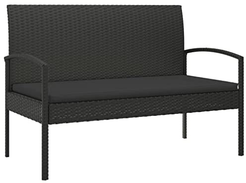 mtlskopl Gartenbank mit Kissen 105 cm Schwarz Poly Rattan Robustes Gestell Bequeme Rückenlehne für Balkon Terrasse Essbereich Outdoor und Indoor