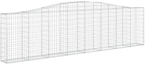 Mokuyary Gabione mit Hochbogen 400x30x100/120 cm Verzinktes Eisen Wand Drahtkorb Steinkorb Steingabione Mauer, Gabionenkorb für Landschaft, Garten, Außenbereich
