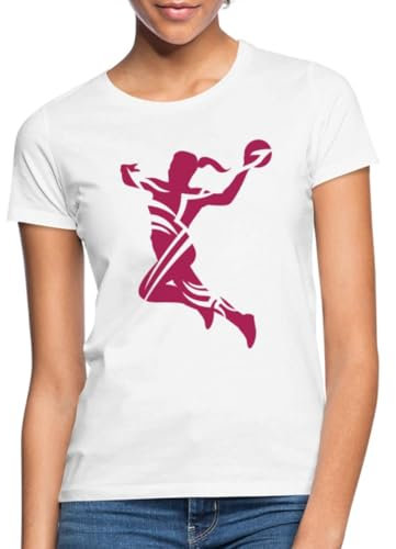 Spreadshirt Handballerin Sprungwurf Silhouette Handball Frauen T-Shirt, M, Weiß