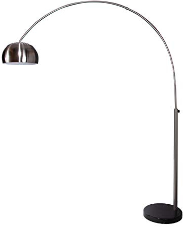 Stylische Bogenleuchte LOUNGE DEAL chrom gebürstet Marmorfuß 170 cm E27 60 W ausziehbar Wohnzimmerleuchte Stehleuchte Stehlampe Wohnzimmer