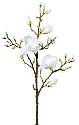 Konstblommor magnolia gren med blommor och knoppar vitfärgad 100 cm – konstgjorda magnolior dekorativa grenar