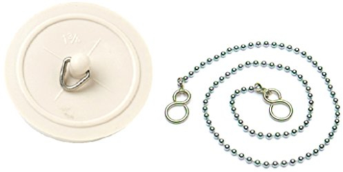 Merriway BH03432 45mm (1. 3/4 inch) White Basin Bath Plug Stopper with 450mm (18 inch) Polished Chrome Ball Chain