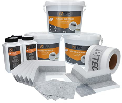 BTEC Dicht-Set 6A Dichtmaterial Innen-/Außenecken Manschetten Tiefgrund | 18kg Flüssigdichtfolie Dichtband kleines Bad Spezial Komplettset Verbundabdichtung Innenbereich Wandabdichtung