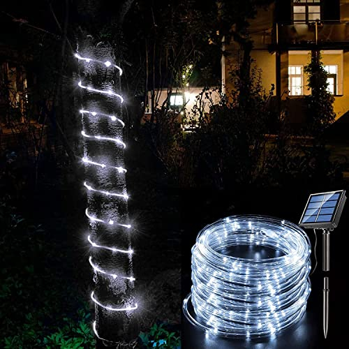 cuzile Manguera LED Solar 7m 50 LED Resistente al agua IP55 Tiras de LED de exterior, Sensor de luz, Blanco frío Decoración para Navidad, Fiestas, Bodas, Patio, Dormitorio, Jardines, Festivales