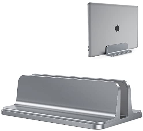 OMOTON Supporto Verticale per Computer e Tablet, Accessori Salvaspazio per Scrivania, Compatibile con MacBook/Notebook/iPad e Altri Laptop, Grigio
