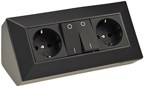 ChiliTec 2-Fach Steckdose mit Schalter - Einzelschaltung Steckdosenblock - Unterbau & Aufbau-Steckdose 2X Steckdose mit Schalter 230V I K?Che Werkstatt B?ro Schwarz