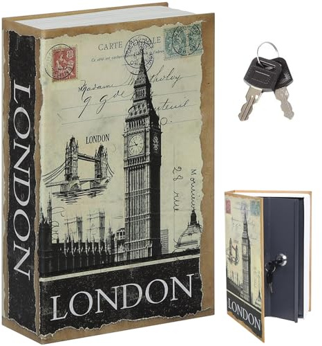Diversion Book Safe with Key Lock, Parrency Hidden Safe Box of Classical Design, Medium, London, 9 1/2 x 6 x 1 1/3, SBH-M015