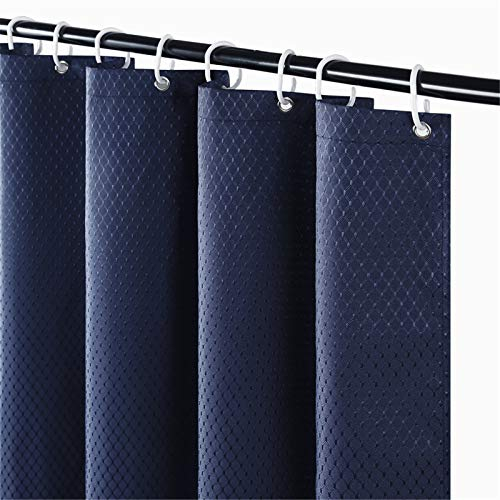 Furlinic Duschvorhang Schwer Badvorhang Wasserdicht Textil Stoff Waschbar Anti-shcimmel für Badewanne Bad Waffeln Dunkelblau mit 12 Duschringe 180x180.