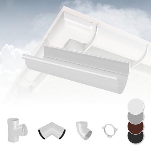RAINWAY S Regenrinnen System (Dachrinne weiß) - PVC-U Kunststoff in 4 Farben, für Dachflächen < 100m² empfohlen, Dachrinnen halbrund PVC Plastik
