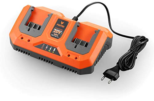 FUXTEC Li-Ion Doppel-Schnell-Ladegerät 2,4A 70W E1LG2A –für 2Ah & 4Ah Batterie passend für alle FUXTEC 20 Volt Gartengeräte – Ladespannung 20.9V