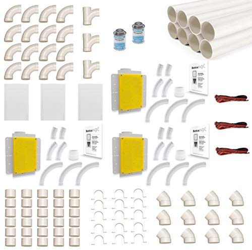 Kit de montage pour aspirateur central Retraflex avec tubes d'aspiration et matériel d'installation - Pour 3 x Retraflex avec une longueur de tuyau maximale de 12,2 m