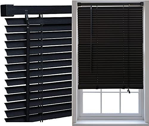 PVC Window Venetian Blinds Strong Trimmable Easy Fit Child Safe Home Office Blind Black Cream White Silver Teak And Natural (Black, 90 x 150 cm)