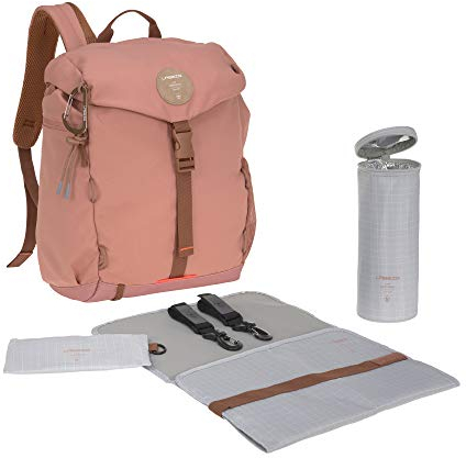 LÄSSIG Baby Wickelrucksack mit Wickelunterlage, Kinderwagenbefestigung, Flaschenwärmer wasserabweisend nachhaltig produziert/Outdoor Backpack, rust, 1 Stück (1er Pack)