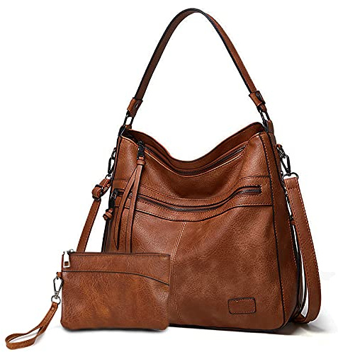 Gladdon Handtaschen Damen Leder umhängetasche Shopper Mode Hobo Taschen grosse Kapazität Schultertasche Designer Mehrfachtasche（Braun）