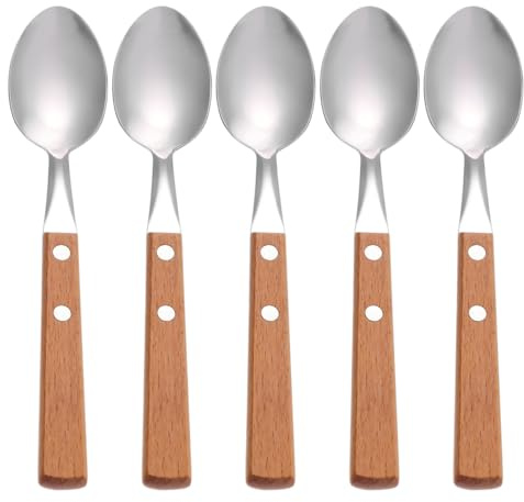 Luxshiny Stainless Steel Dessert Spoons Set of 5 7.87 in Kitchen Spoons with Integrated Handles for Tea Parties Cakes Ice Cream Watermelon Afternoon Tea and Home Tableware