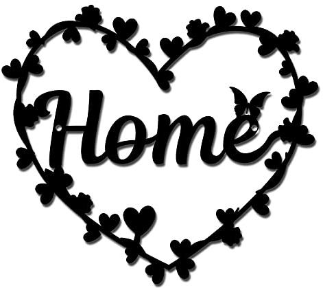 CREATCABIN Metal Wall Art Heart Home Decor Wall Hanging Plaques Ornaments Iron Word Wall Art Sculpture Sign for Indoor Outdoor Home Livingroom Kitchen Garden Office Decoration Black 10.2 x 9.1inch