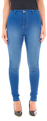 M17 Women's Ladies High Waisted Denim Jeans Skinny Fit Casual Cotton Trousers Pants with Pockets (16, Black)
