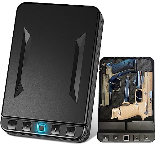 Biometric Gun Safe for Pistol, Quick Access Fingerprint Handgun Safe Firearm Lock Box,Gun Case for Home/Car/Travel - Upgraded Biometric/Keypad/Key Access,Silent Mode (Fingerprint Version)