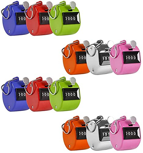 HUOMAQFAN 12Pcs Farbiger Handzähler, 4-Stelliger Handzähler Zähler ABS-Kunststoff, Assorted Farbe Mechanischer Handzähler für Coaching, Golf, Stadion, Stricken, Angeln