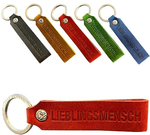 JOKO DESIGN® Schlüsselanhänger edles Leder m. Prägung LIEBLINGSMENSCH - Geschenkidee Geschenke für Frauen Beste Freundin Männer Freund Geburtstag Jahrestag (rot)