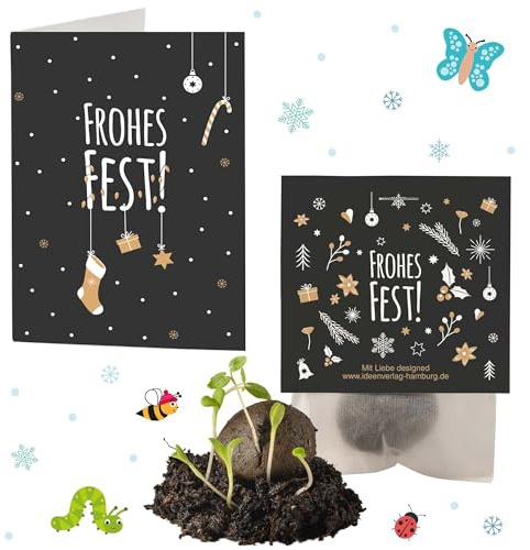 10x Frohes Fest Winter Samenbomben Weihnachten inkl. Grußkärtchen | Kleines Dankeschön Geschenk Nikolaus Adventskalender Füllung | Handarbeit Made in Germany | Kaltkeimer Blumensamen Gastgeschenk