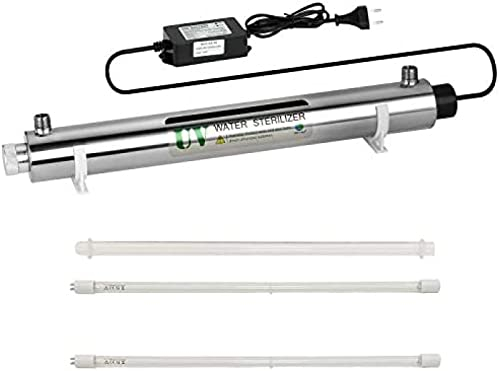 Esterilizador De Agua UV Esterilizador Ultravioleta De Acero Inoxidable 304 De 25 W, Filtro Esterilizador Purificador De Agua Ultravioleta, Tasa De Esterilización De 6 GPM 99,99 %, Con 2 Tubos UV